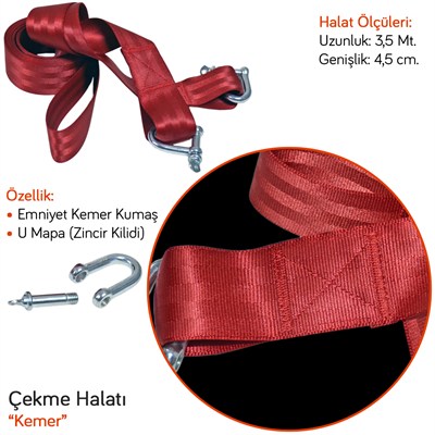 NYF Çekme Halatı Kemer (U Mapa/Karabinalı) 2 Ton 3,5 mt x 4,5 cm
