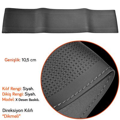 NYF Dikmeli Direksiyon Kılıfı Baskılı (X) Siyah (Siyah Dikiş) 07