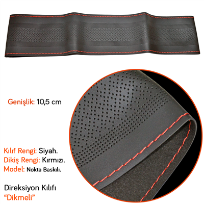 NYF Dikmeli Direksiyon Kılıfı Baskılı (Nokta) Siyah (Kırmızı Dikiş) 09