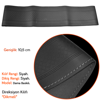 NYF Dikmeli Direksiyon Kılıfı Baskılı (Dama) Siyah (Siyah Dikiş) 04