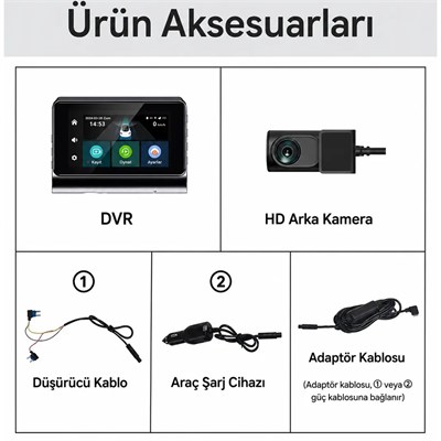 NYF DVR Kayıt Cihazı Araç İçi 3 inç 2K 4G Bağlantı Destekli+GPS+Wifi İki Kameralı (512 GB Destek)
