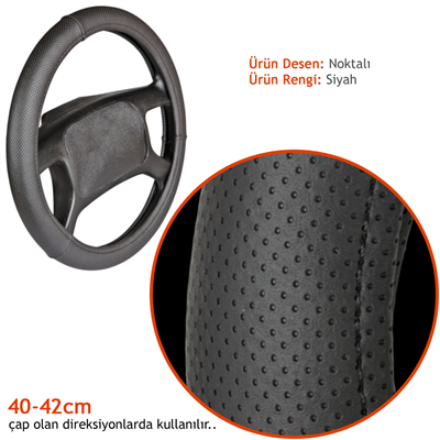 NYF F-1009 Geçmeli Direksiyon Kılıfı Noktalı Siyah 42 cm