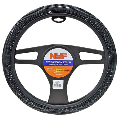 NYF F-1500 Geçmeli Direksiyon Kılıfı Taşlı Siyah Full 38 cm