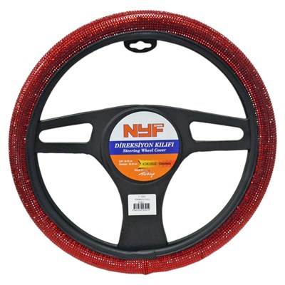 NYF F-1501 Geçmeli Direksiyon Kılıfı Taşlı Kırmızı Full 38 cm