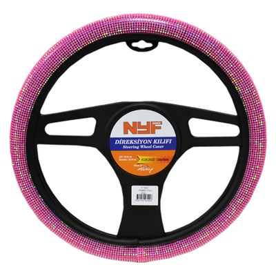 NYF F-1502 Geçmeli Direksiyon Kılıfı Taşlı Pembe Full 38 cm