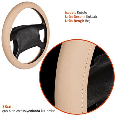 NYF F-20 Geçmeli Direksiyon Kılıfı Noktalı Bej 38 cm
