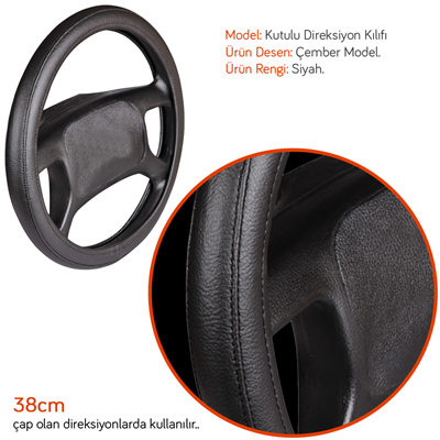 NYF F-39 Geçmeli Direksiyon Kılıfı Çember Siyah 38 cm