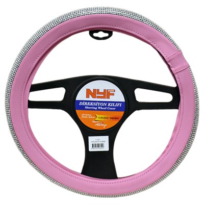 NYF F-391 Geçmeli Direksiyon Kılıfı Taşlı Pırlanta Pembe 38 cm