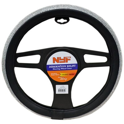 NYF F-394 Geçmeli Direksiyon Kılıfı Taşlı Pırlanta Noktalı Siyah 38 cm