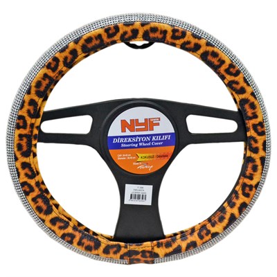 NYF F-396 Geçmeli Direksiyon Kılıfı Taşlı Pırlanta Leopar Sarı 38 cm