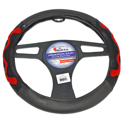 NYF F-434 Geçmeli Direksiyon Kılıfı 3 Boyutlu Masajlı Kırmızı Suni Deri 38 cm