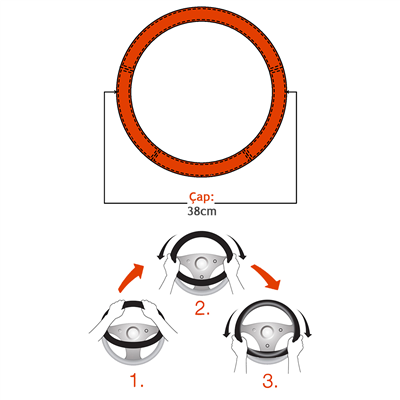 NYF F-443 Geçmeli Direksiyon Kılıfı 3 Boyutlu Masajlı Sarı Suni Deri 38 cm