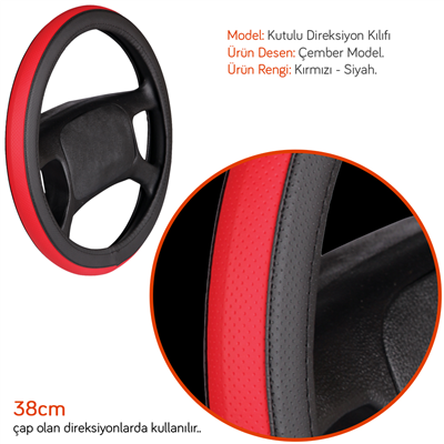 NYF F-56 Geçmeli Direksiyon Kılıfı Çember Kırmızı-Siyah 38 cm