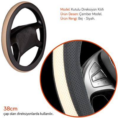 NYF F-57 Geçmeli Direksiyon Kılıfı Çember Bej-Siyah 38 cm