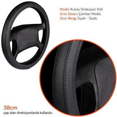 NYF F-69 Geçmeli Direksiyon Kılıfı Çember Siyah-Siyah 38 cm