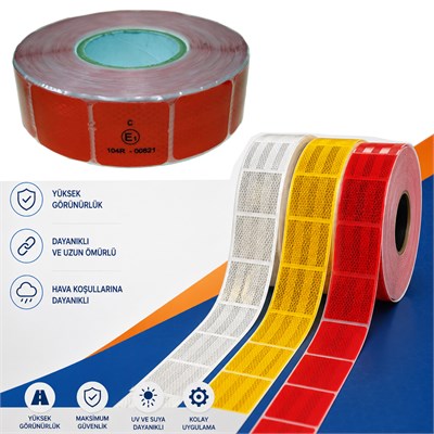 NYF Fosfor Bant Parçalı Reflektiv 5,1 cm x 50 mt Kırmızı (E Belgeli) BX14 069