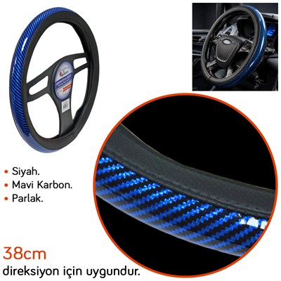 NYF FX-002 Geçmeli Direksiyon Kılıfı Çember Parlak Karbon Mavi 38 cm