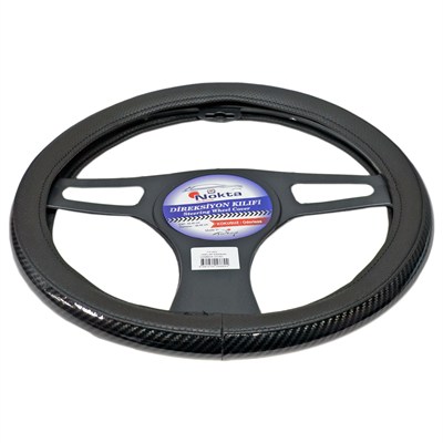 NYF FX-003 Geçmeli Direksiyon Kılıfı Çember Parlak Karbon Siyah 38 cm