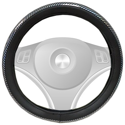 NYF FX-004 Geçmeli Direksiyon Kılıfı Çember Parlak Karbon Beyaz 38 cm
