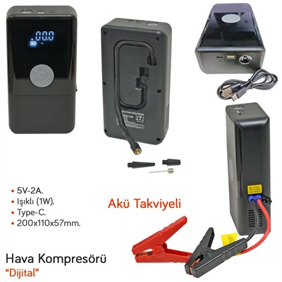 NYF Hava Kompresörü Akü Takviyeli Dijital Şarjlı Işıklı GL965