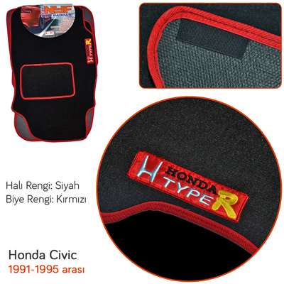 NYF Honda Civic 1991-1995 Siyah Halı Paspas (Biye Kırmızı)
