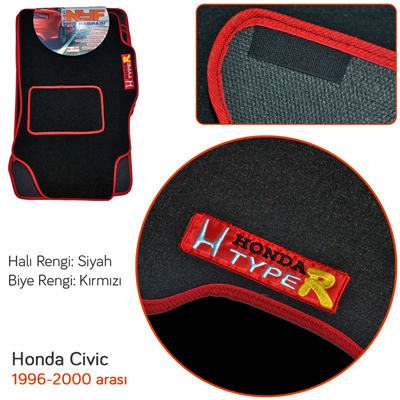 NYF Honda Civic 1996-2000 Siyah Halı Paspas (Biye Kırmızı)