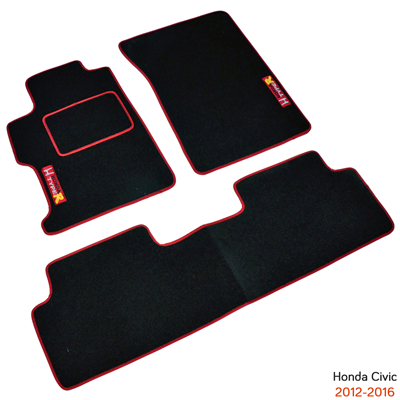 NYF Honda Civic 2012-2016 Siyah Halı Paspas (Biye Kırmızı)