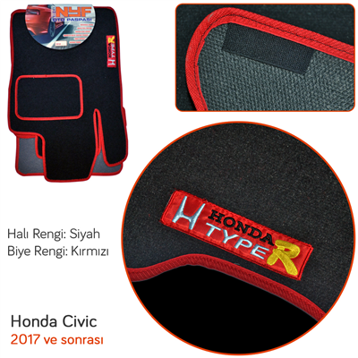 NYF Honda Civic 2017-2020 Siyah Halı Paspas (Biye Kırmızı)