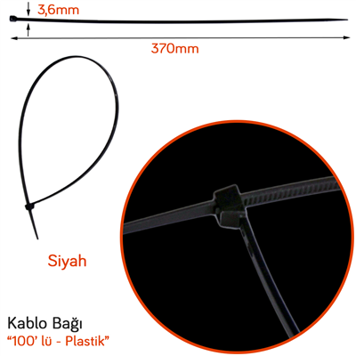 NYF Kablo Bağı Plastik Siyah 3,6 x 370 mm 100 lü (Nylon 6.6)