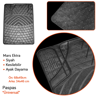 NYF Mars Extra Doğuş Üniversal Paspas Kauçuk Siyah (Ayak Dayamalı)