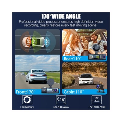 NYF MB-470 Wevolt DVR Kayıt Cihazı Araç İçi 3 inç 4K GPS+Wifi Üç Kameralı (128 GB Destekli)