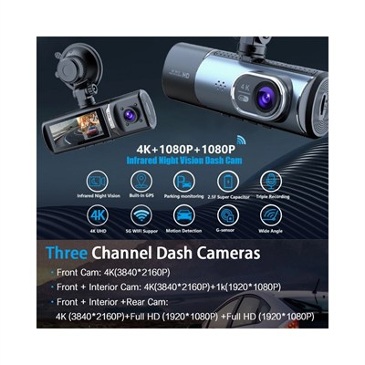 NYF MB-470 Wevolt DVR Kayıt Cihazı Araç İçi 3 inç 4K GPS+Wifi Üç Kameralı (128 GB Destekli)