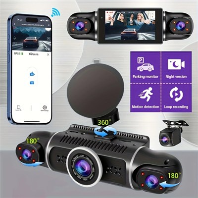NYF MB-5900 Wevolt DVR Kayıt Cihazı Araç İçi 3 inç HD 1080P GPS+Wifi Dört Kameralı (128 GB Destekli)