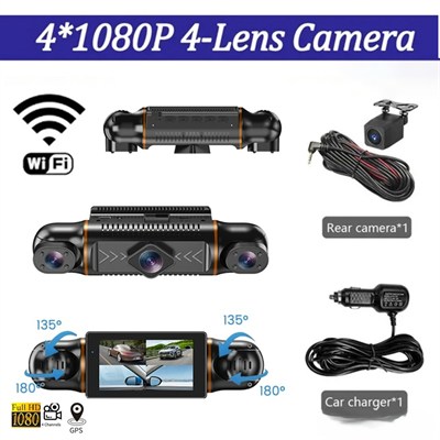 NYF MB-5900 Wevolt DVR Kayıt Cihazı Araç İçi 3 inç HD 1080P GPS+Wifi Dört Kameralı (128 GB Destekli)