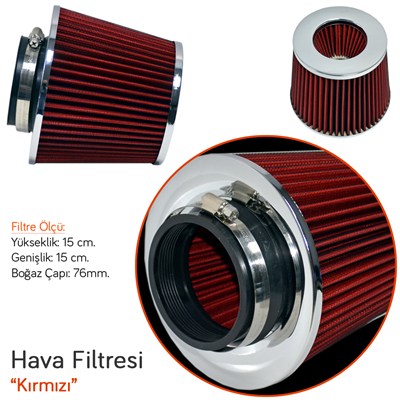 NYF Racing Hava Filtresi Kırmızı 15cmx15cm (Giriş: 76mm) AF09-RD&CH