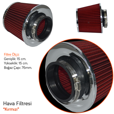 NYF Racing Hava Filtresi Tuning Kırmızı 15cmx15cm (Giriş: 76mm)
