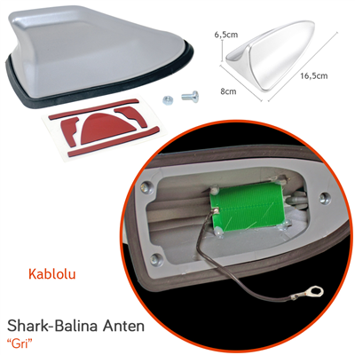 NYF Shark Balina Anten Kablolu Altı Silikonlu Gri