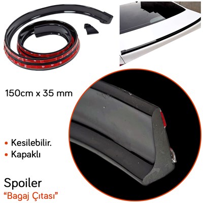 NYF Spoiler Bagaj Çıtası Piano Black Siyah 150 cm x 35 mm (Kesilebilir+Kapaklı)