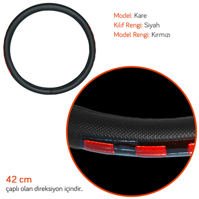 Pmx Geçmeli Direksiyon Kılıfı Fosforlu Siyah (Kırmızı) 42 cm TEQ-005BK/RD