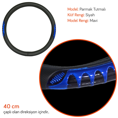 PMX Geçmeli Direksiyon Kılıfı Fosforlu Siyah (Mavi) 40 cm TEQ-007BK/BL