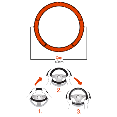 PMX Geçmeli Direksiyon Kılıfı Fosforlu Siyah (Beyaz) 40 cm TEQ-007BK/SL