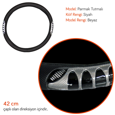 PMX Geçmeli Direksiyon Kılıfı Fosforlu Siyah (Beyaz) 42 cm TEQ-007BK/SL