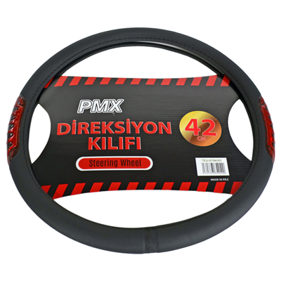 PMX Geçmeli Direksiyon Kılıfı Fosforlu Siyah (Kırmızı) 42 cm TEQ-007BK/RD