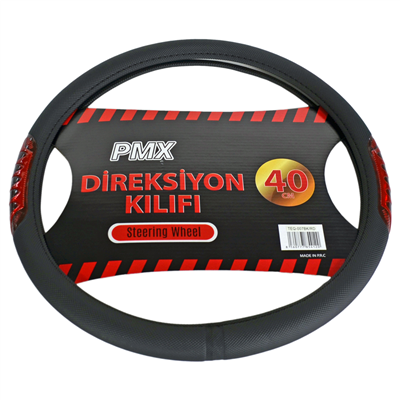 PMX Geçmeli Direksiyon Kılıfı Fosforlu Siyah (Kırmızı) 40 cm TEQ-007BK/RD