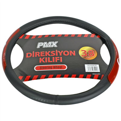 PMX Geçmeli Direksiyon Kılıfı Fosforlu Siyah (Türk Bayrağı) 38 cm TEQ-002BK/RD
