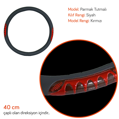 PMX Geçmeli Direksiyon Kılıfı Fosforlu Siyah (Kırmızı) 40 cm TEQ-007BK/RD