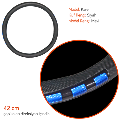 PMX Geçmeli Direksiyon Kılıfı Fosforlu Siyah (Mavi) 42 cm TEQ-005BK/BL