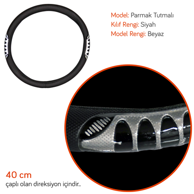PMX Geçmeli Direksiyon Kılıfı Fosforlu Siyah (Beyaz) 40 cm TEQ-007BK/SL