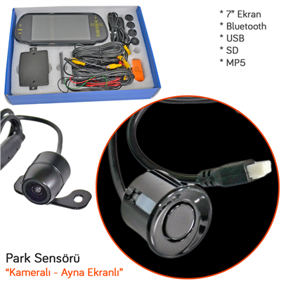 PMX Park Sensörü Kameralı Ayna Ekranlı 4 lü (7 inç+Bluetooth+Usb+MP5+SD+22mm) PMX3000