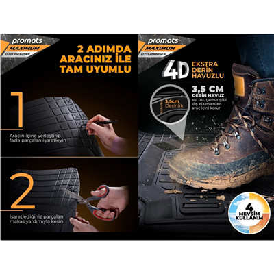 Promats Maximum 4D Gri Üniversal Havuzlu Paspas 5 Parça